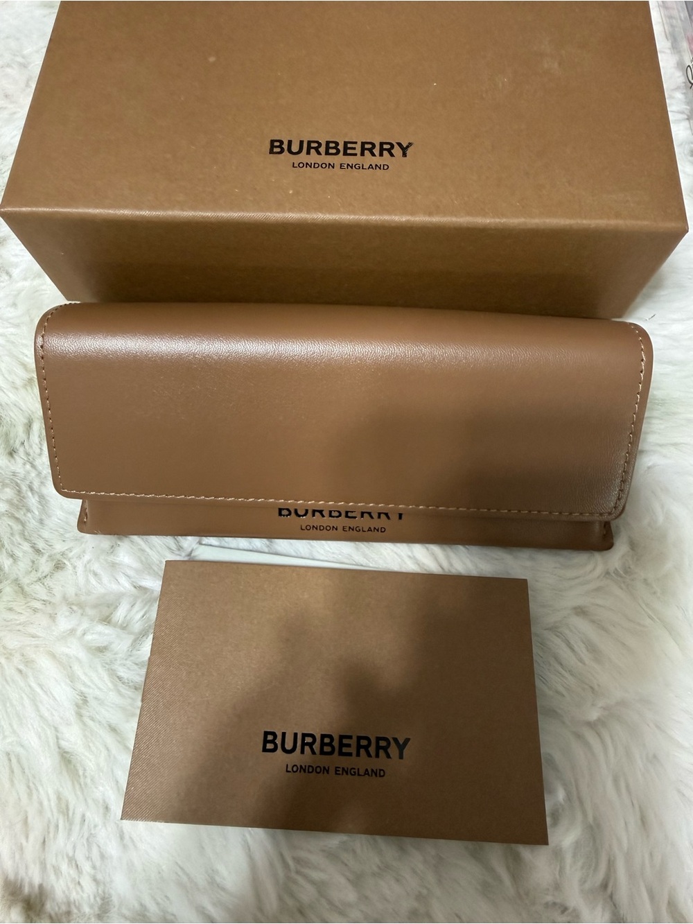 Burberry Brown/Tan Leather Eyewear Case with Branded Box